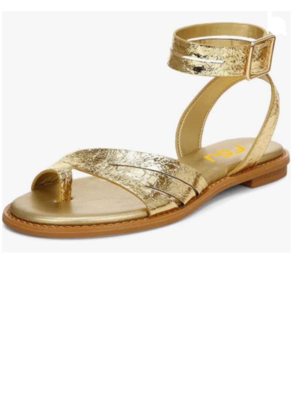 FSJ Gold Flat Sandals Toe Ring Open Toe Ankle Strap Flip Flops Summer Shoes